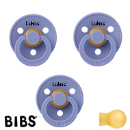 BIBS Colour Schnuller mit Namen, Gr. 2, 3 Peri, Rund Latex, 3'er Pack